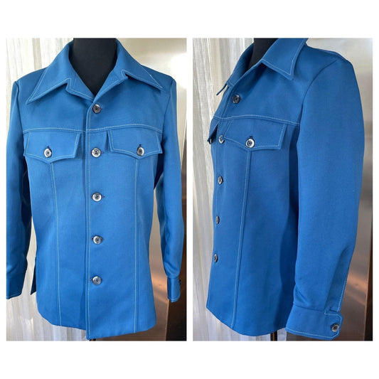 Vintage 80s blue blazer, denim blue polyester, Day's