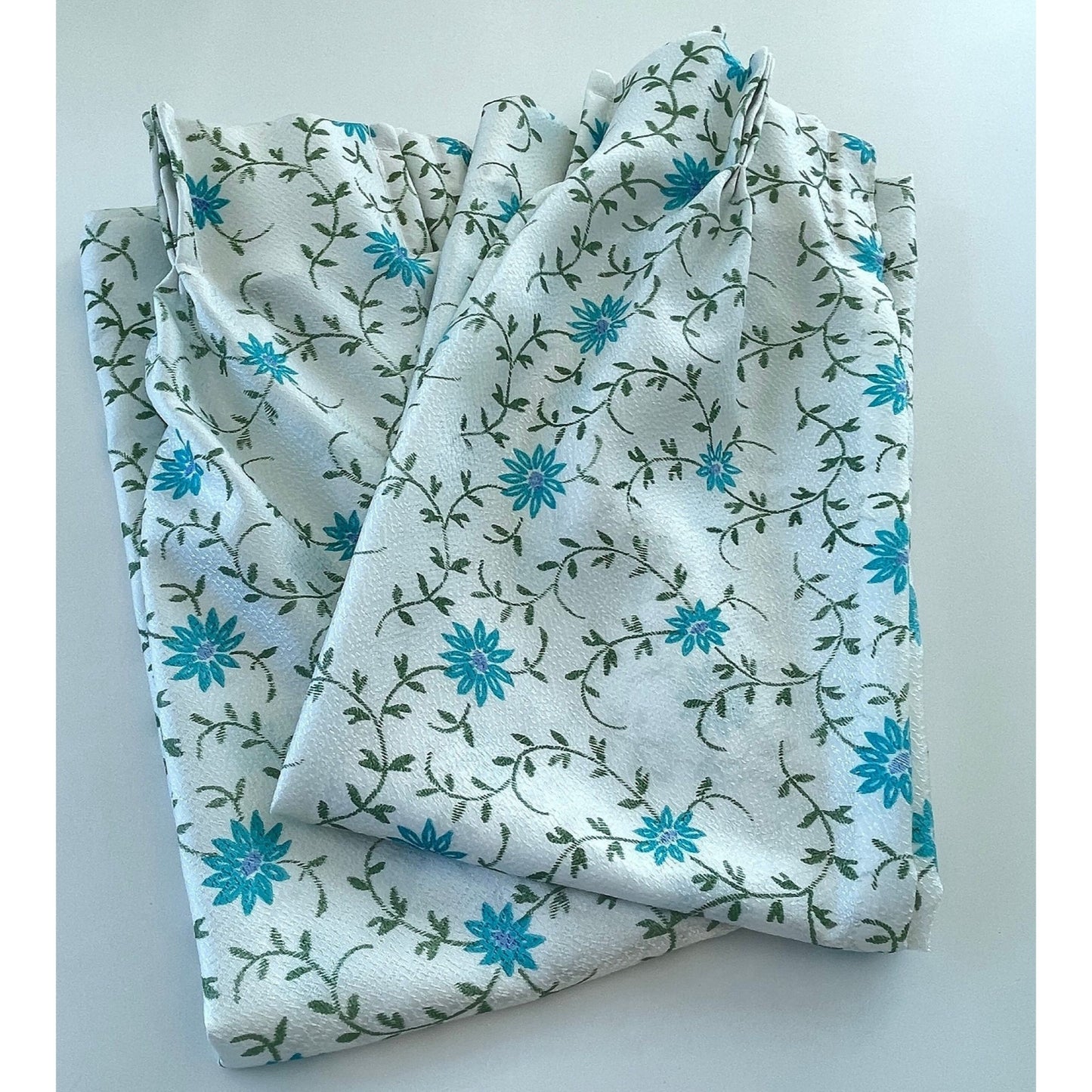 Vintage 60s blue fowers pleated curtains panels