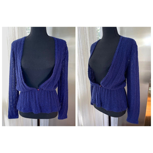 Vintage 1960s cardigan, indigo blue/purple, long sleeves