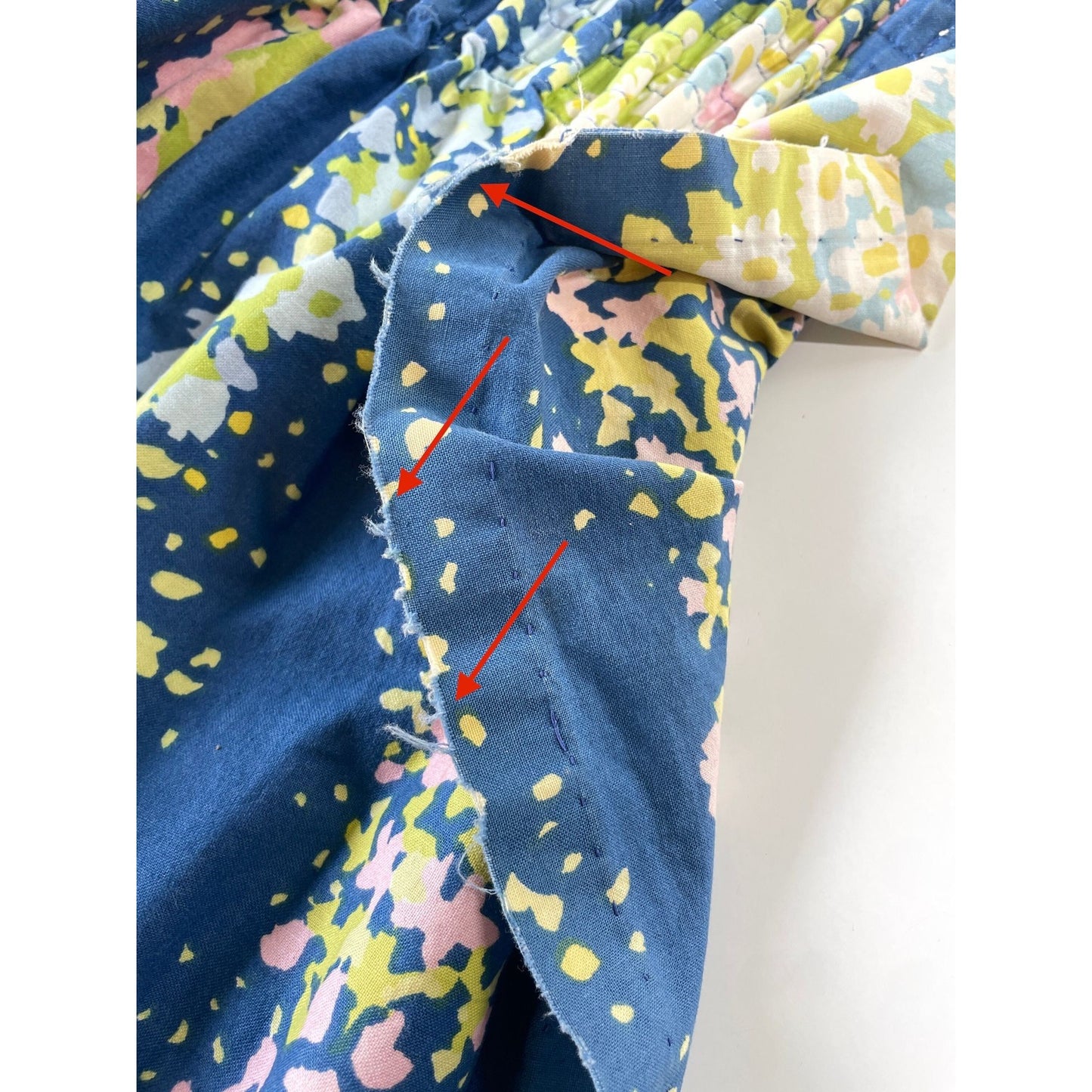 Vintage 80s pleated curtain, blue, green floral panel