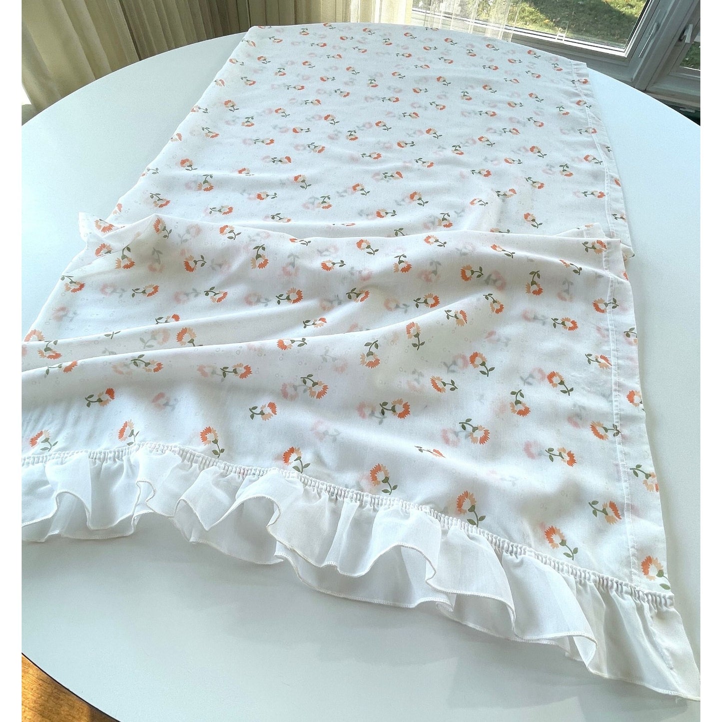 Vintage 80s curtain, sheer green yellow floral, single panel