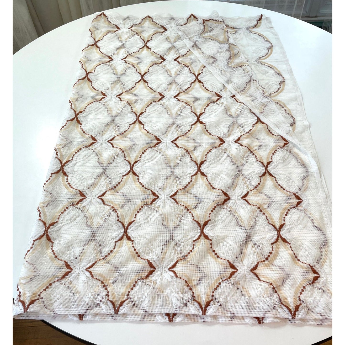 Vintage 70s curtain, brown mesh, valance or panel