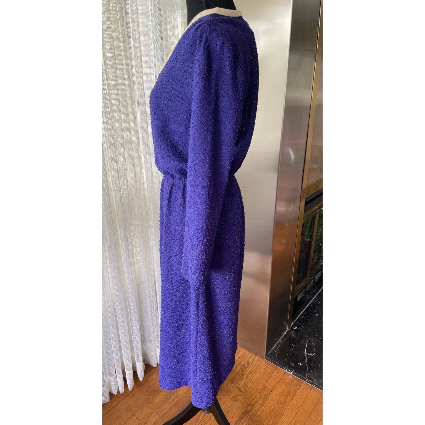 Vintage 60s dress, purple long sleeves bouclé
