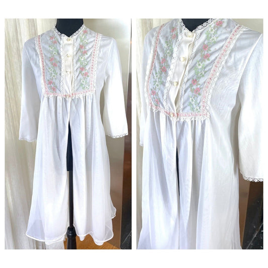 Vintage 80s nightgown, white and pink, FrenchMaid