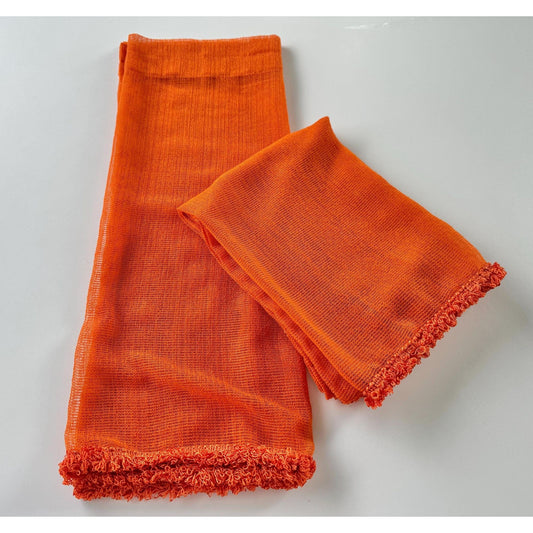 Vintage 70s curtain, pumpkin orange, embroidered trim, panel or valance