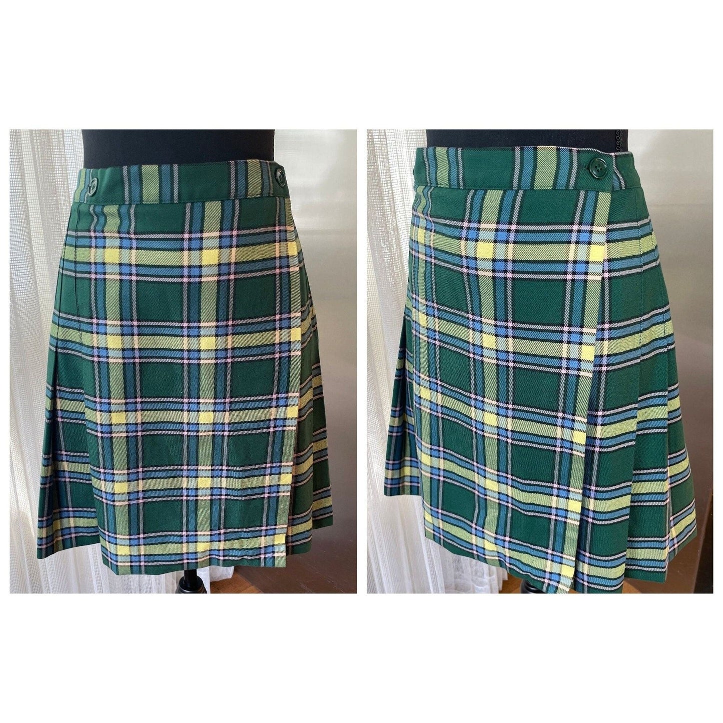 Vintage 80s mini skirt, student pleated plaid skirt