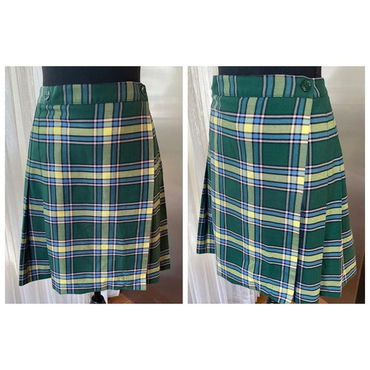 Vintage 80s mini skirt, student pleated plaid skirt