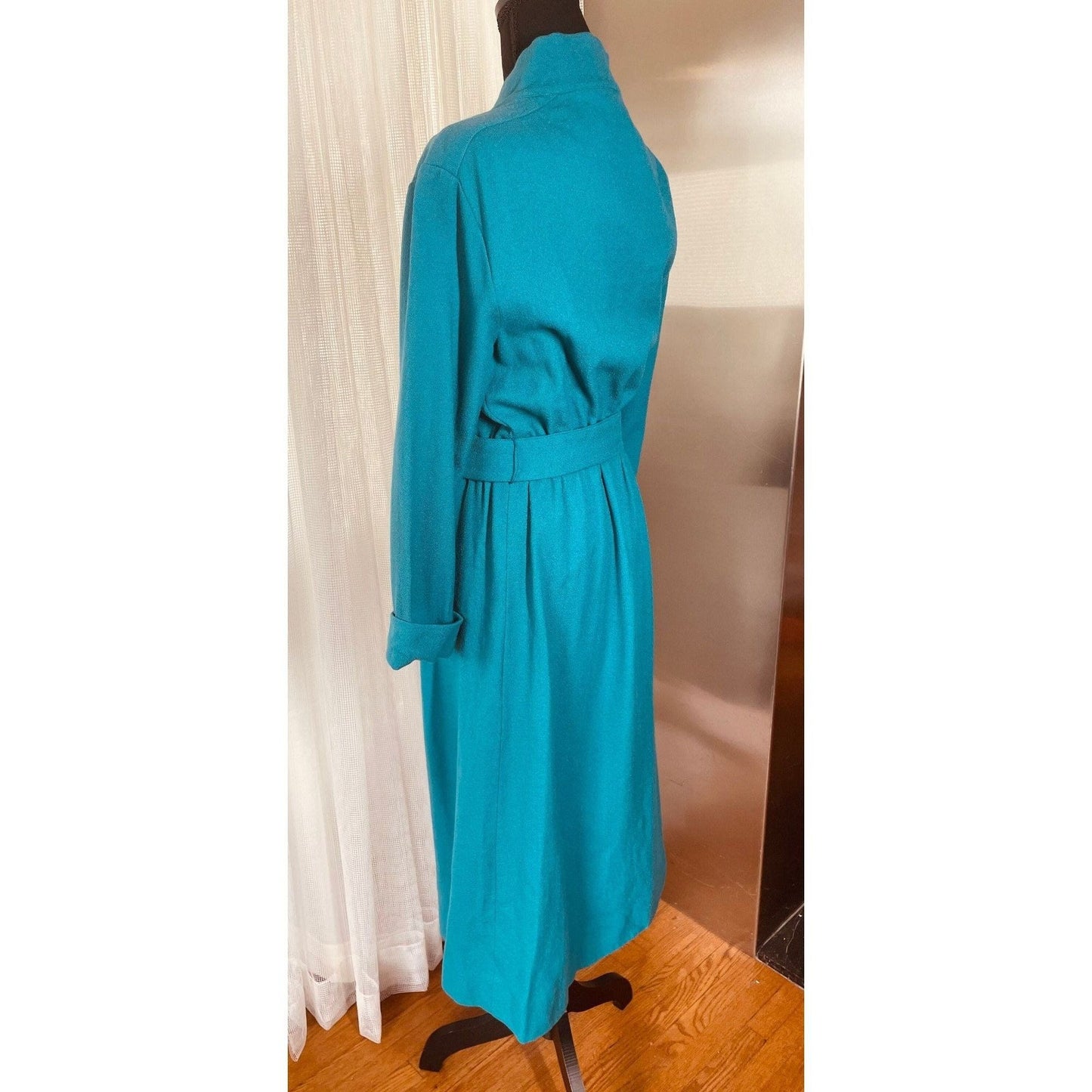 Vintage 60s dress, teal/turquoise, long sleeves, wool, AlJean