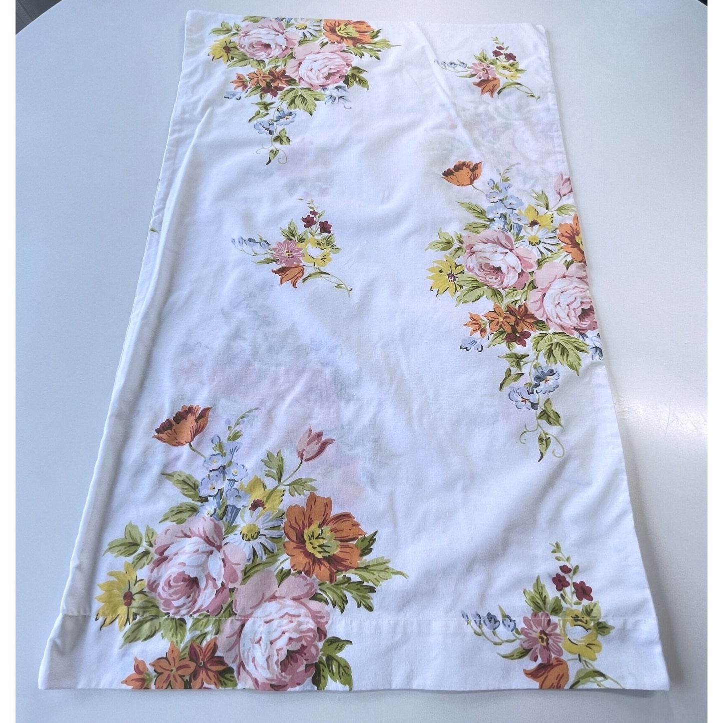 Vintage 80s pink floral single pillowcase