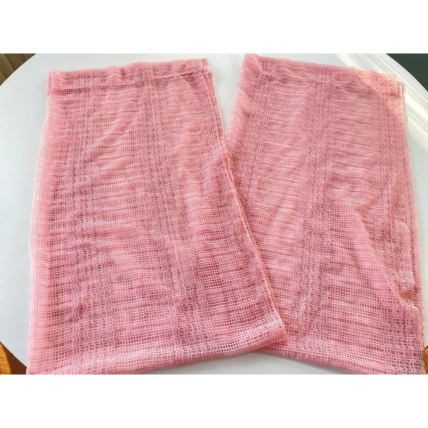 Vintage 80s curtain, blush pink mesh
