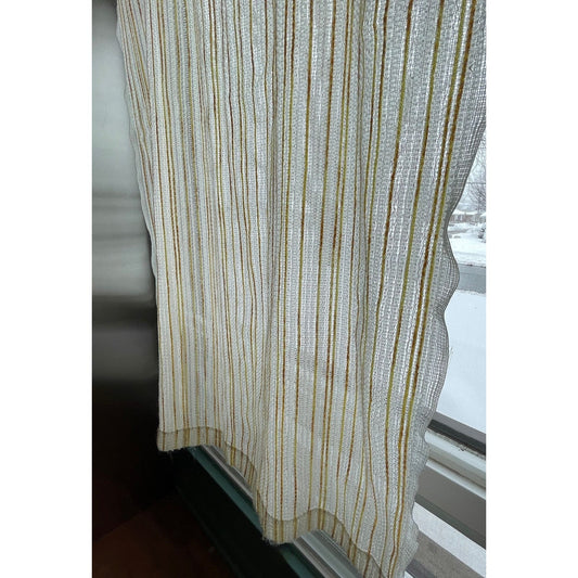 Vintage 70s thick woven curtain, white yellow stripes, single panel
