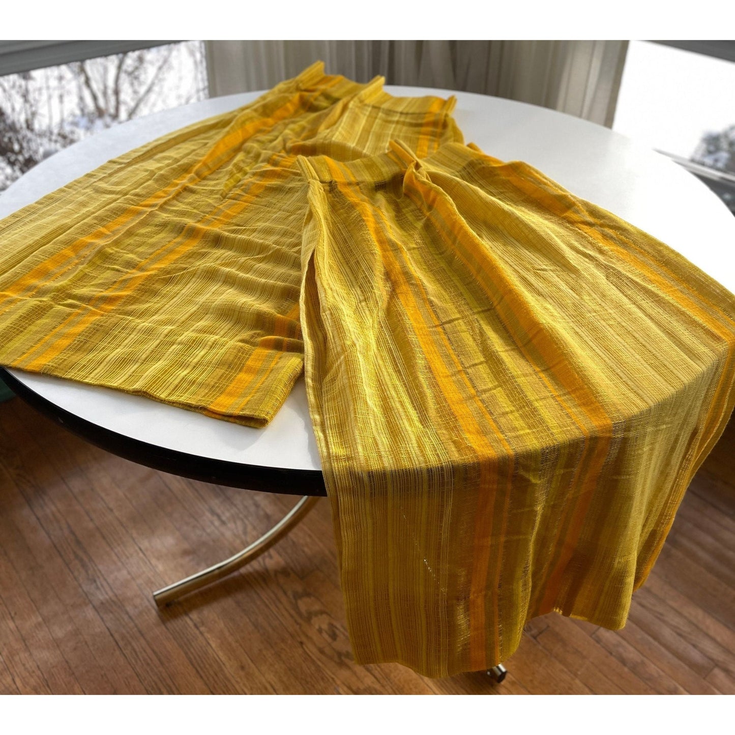 Vintage 70s pleated pair of curtains, yellow