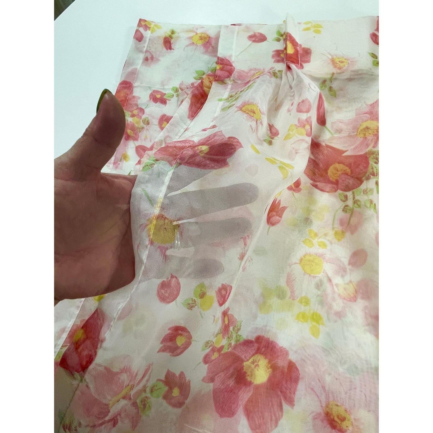 Vintage 70s pleated curtain, pink floral, sheer panel
