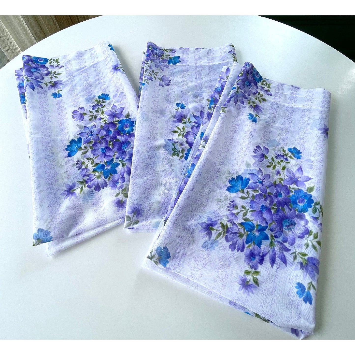 Vintage 60s sheer blue purple floral curtain