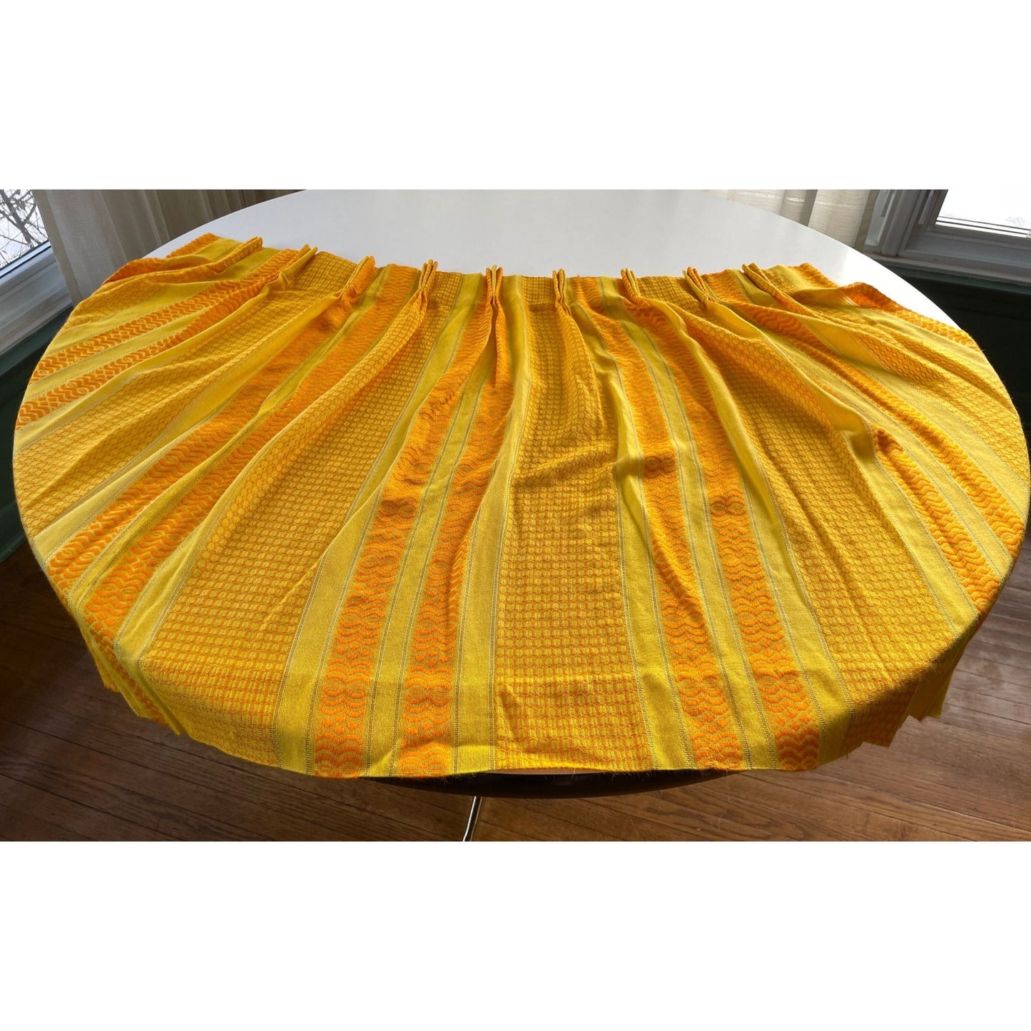 Vintage 70s pleated curtain, orange stripes panel