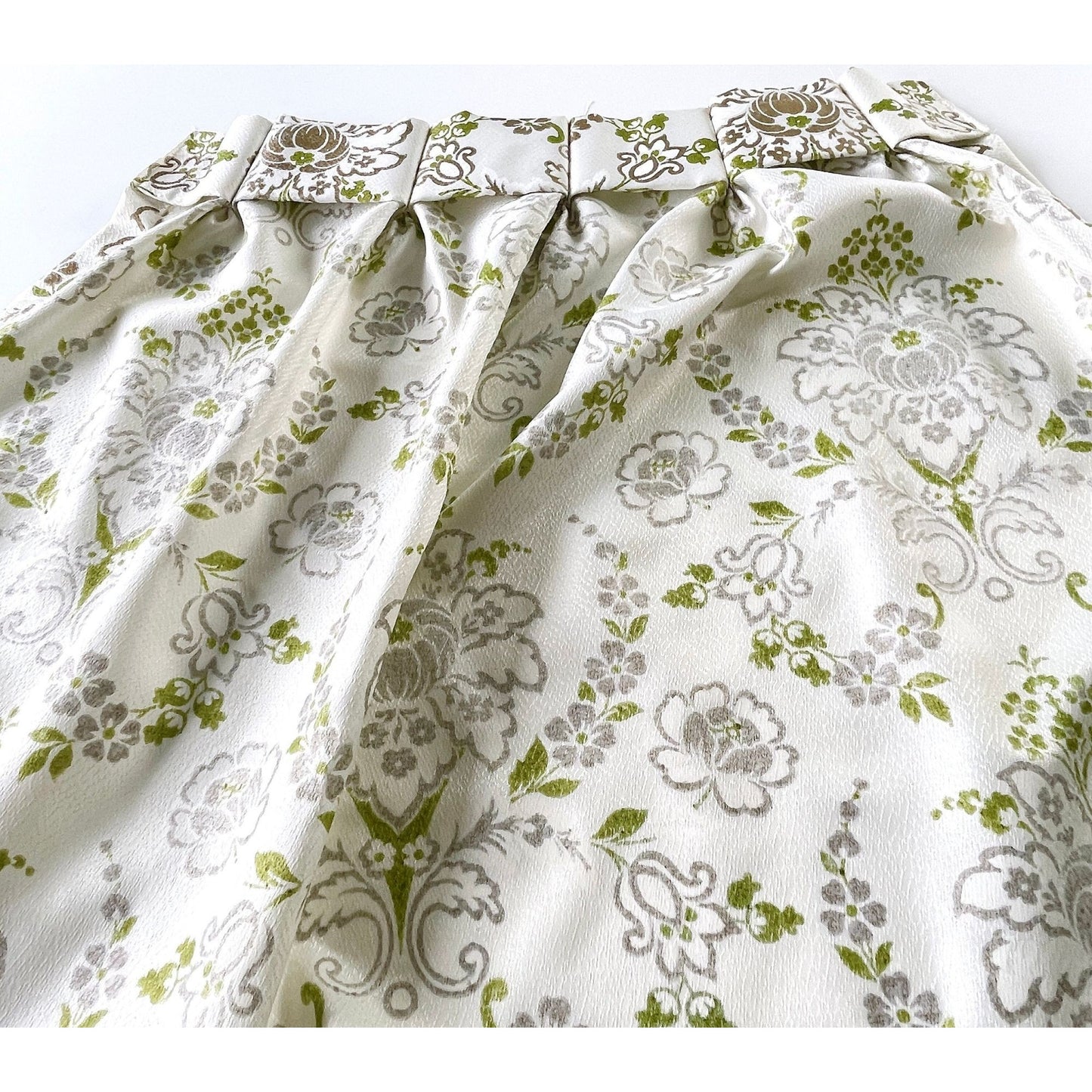 Vintage 60s pleated curtains, green and gold fiberglass panels