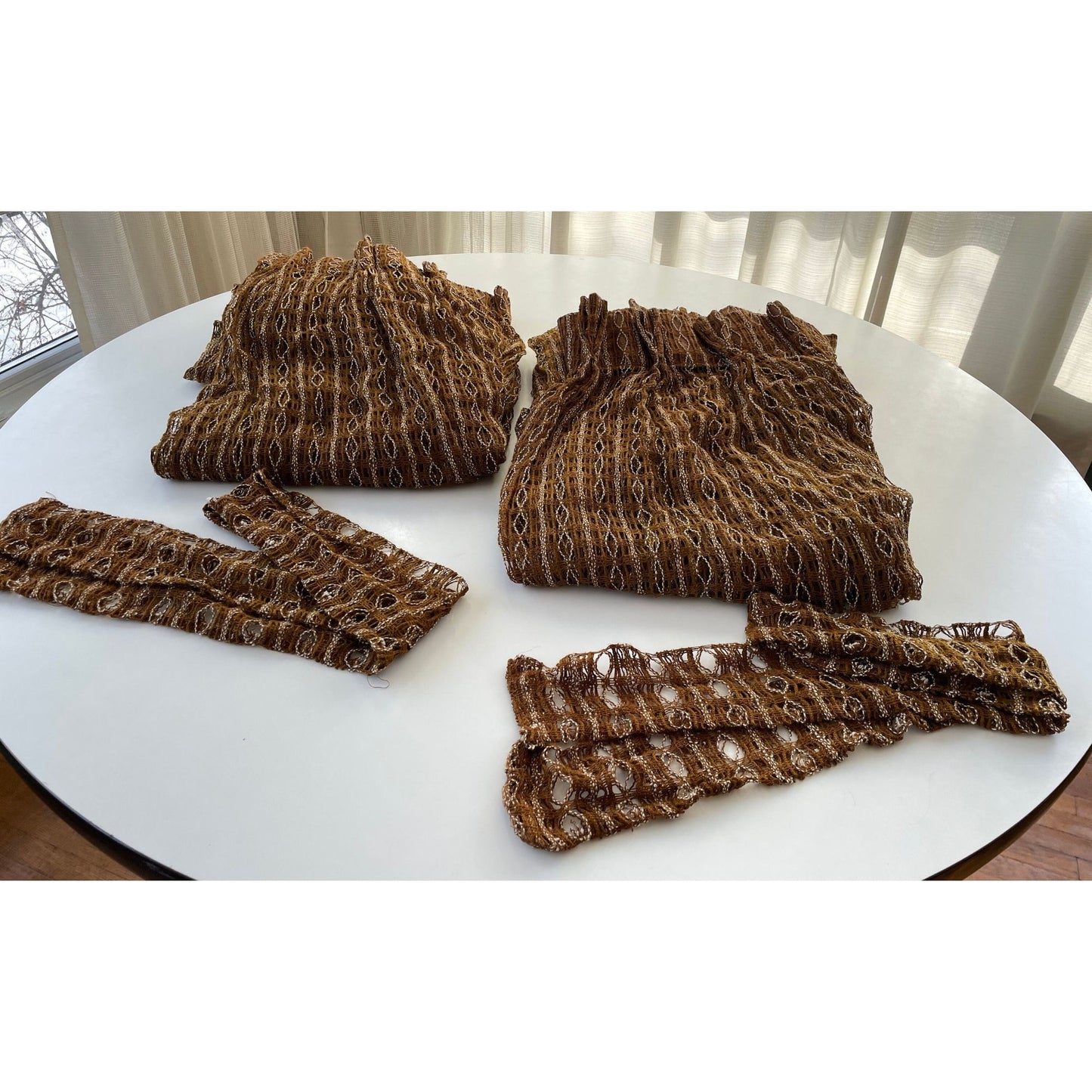 Vintage 70s net woven curtains, with tiebacks