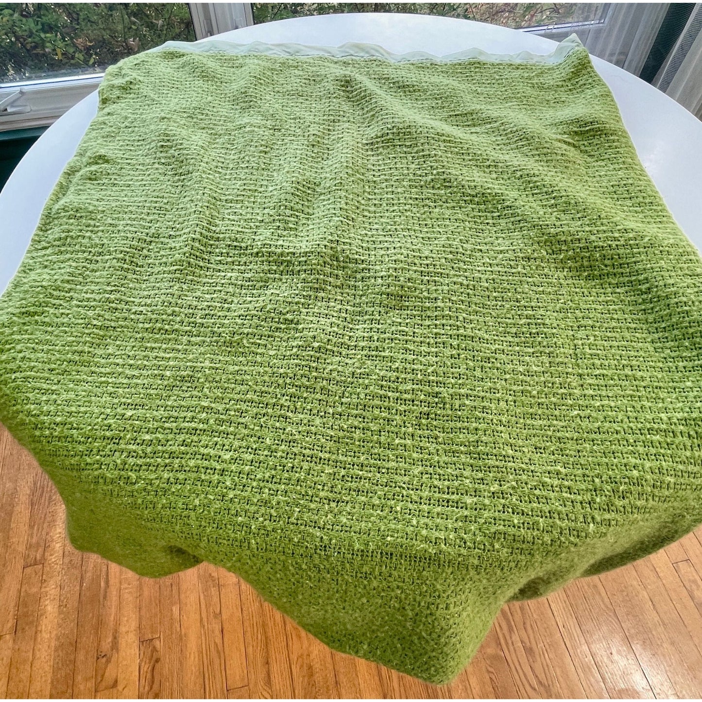 Vintage 80s weave green blanket, double / full size blanket