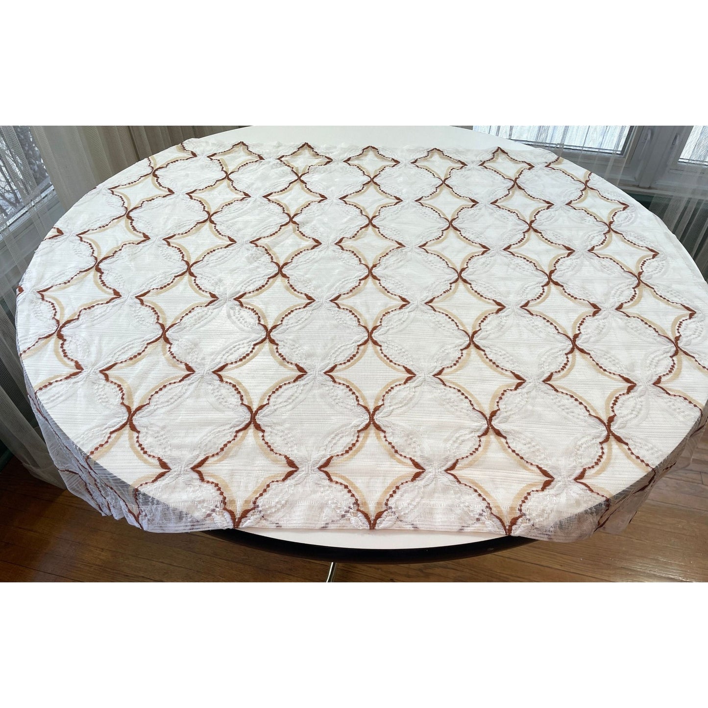 Vintage 70s curtain, brown mesh, valance or panel