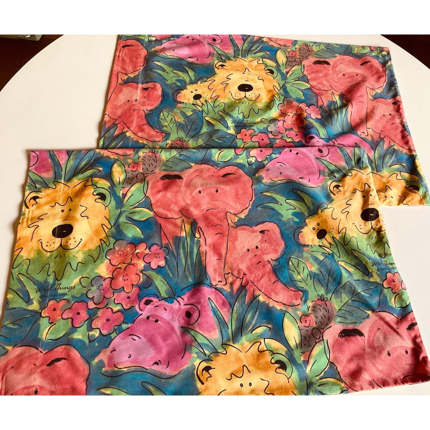 Vintage 90s pillowcases set, Wild Things by Sue Hall 1992