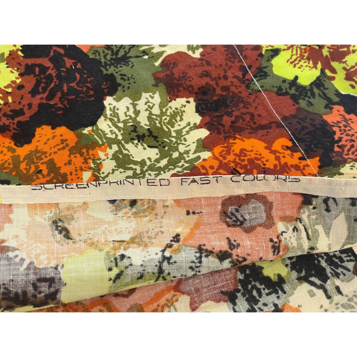 Vintage 60s pleated panels, bold orange green floral