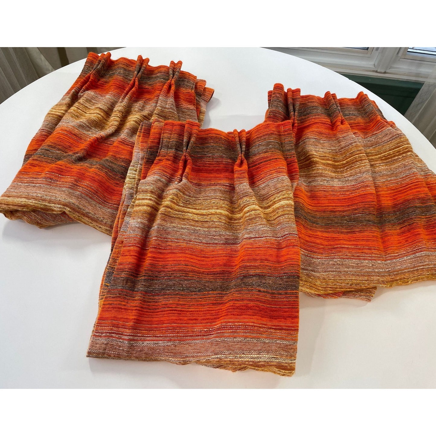 Vintage 70s pleated orange mesh curtain