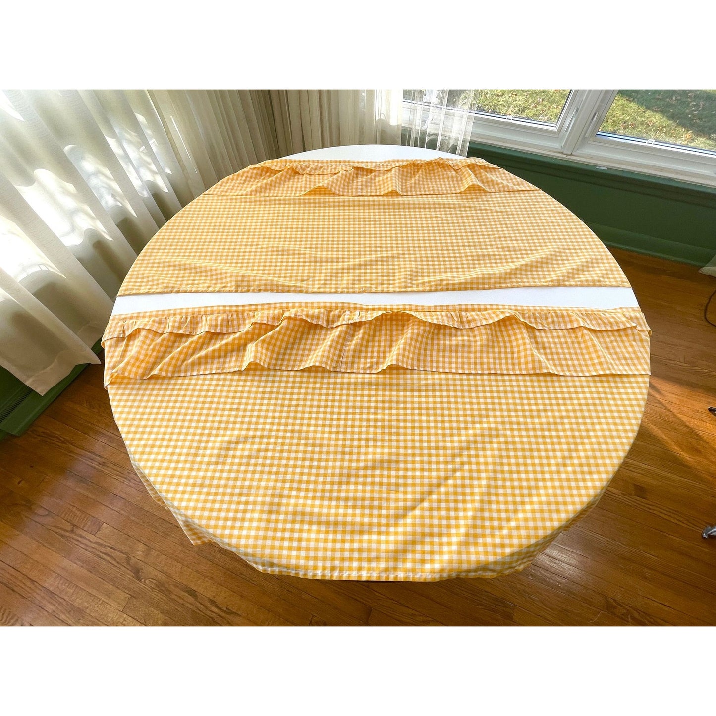 Vintage 70s valance curtain, yellow white checkered