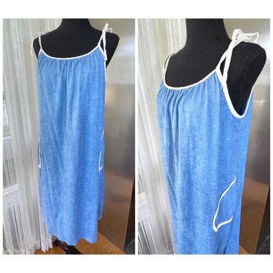 Vintage 80s robe, blue terrycloth, Sears