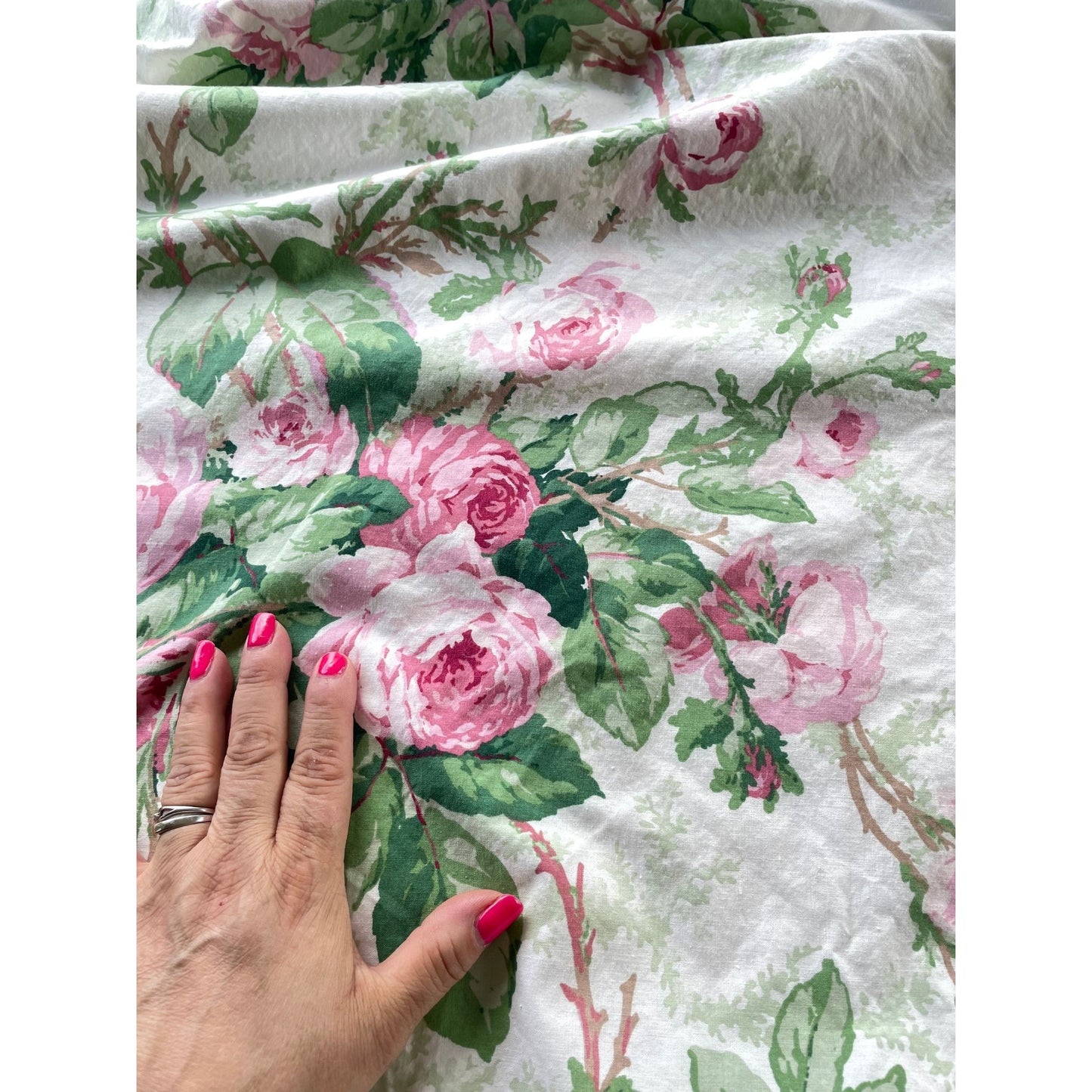 Vintage 70s pleated curtains, pink floral