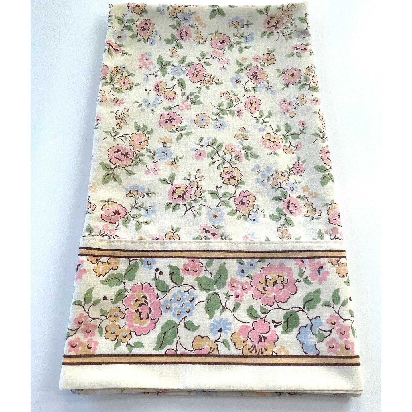 Vintage 80s pillowcase, pink and orange flowers with greenery