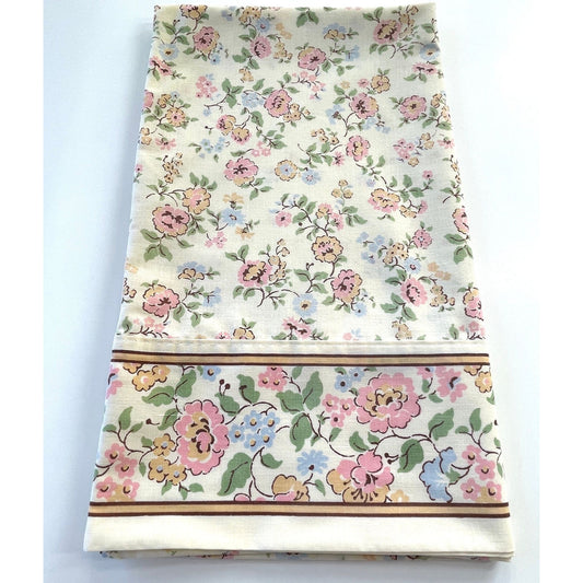 Vintage 80s pillowcase, pink and orange flowers with greenery