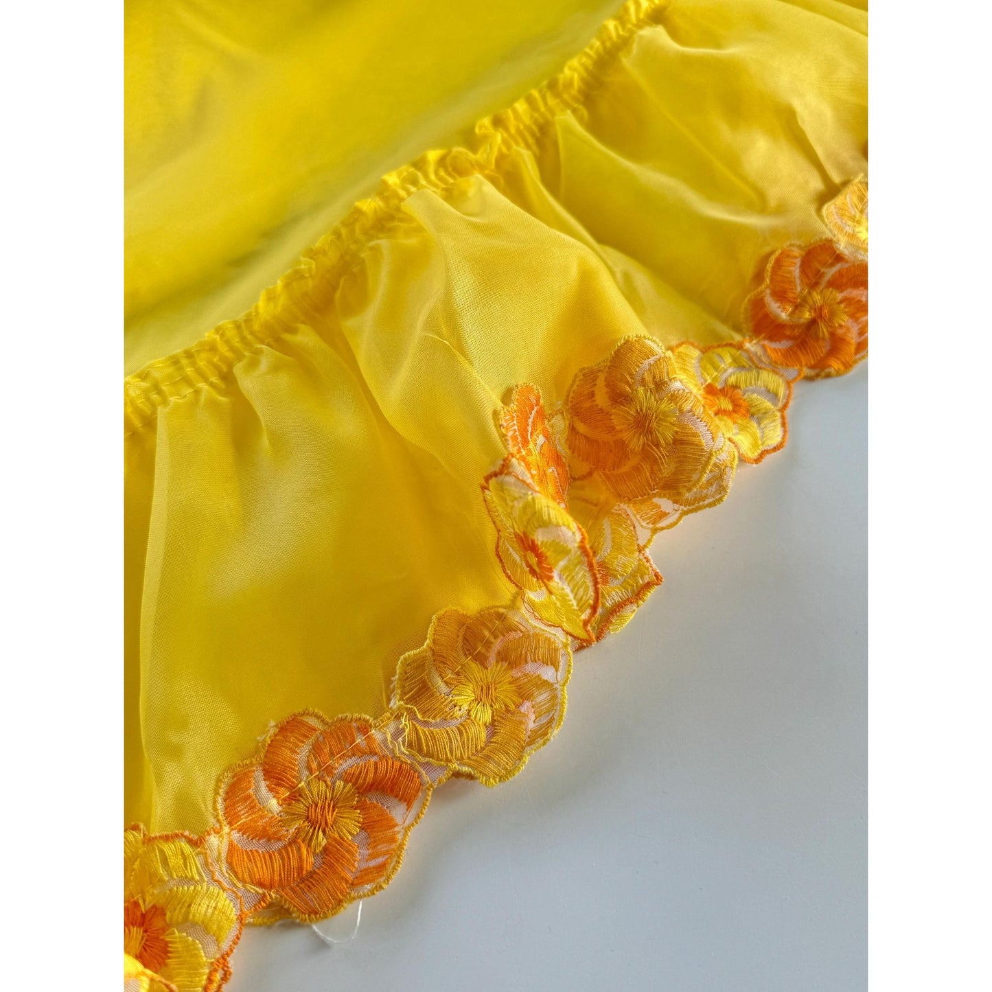 Vintage 70s curtain, bright yellow, orange daisies swag valance