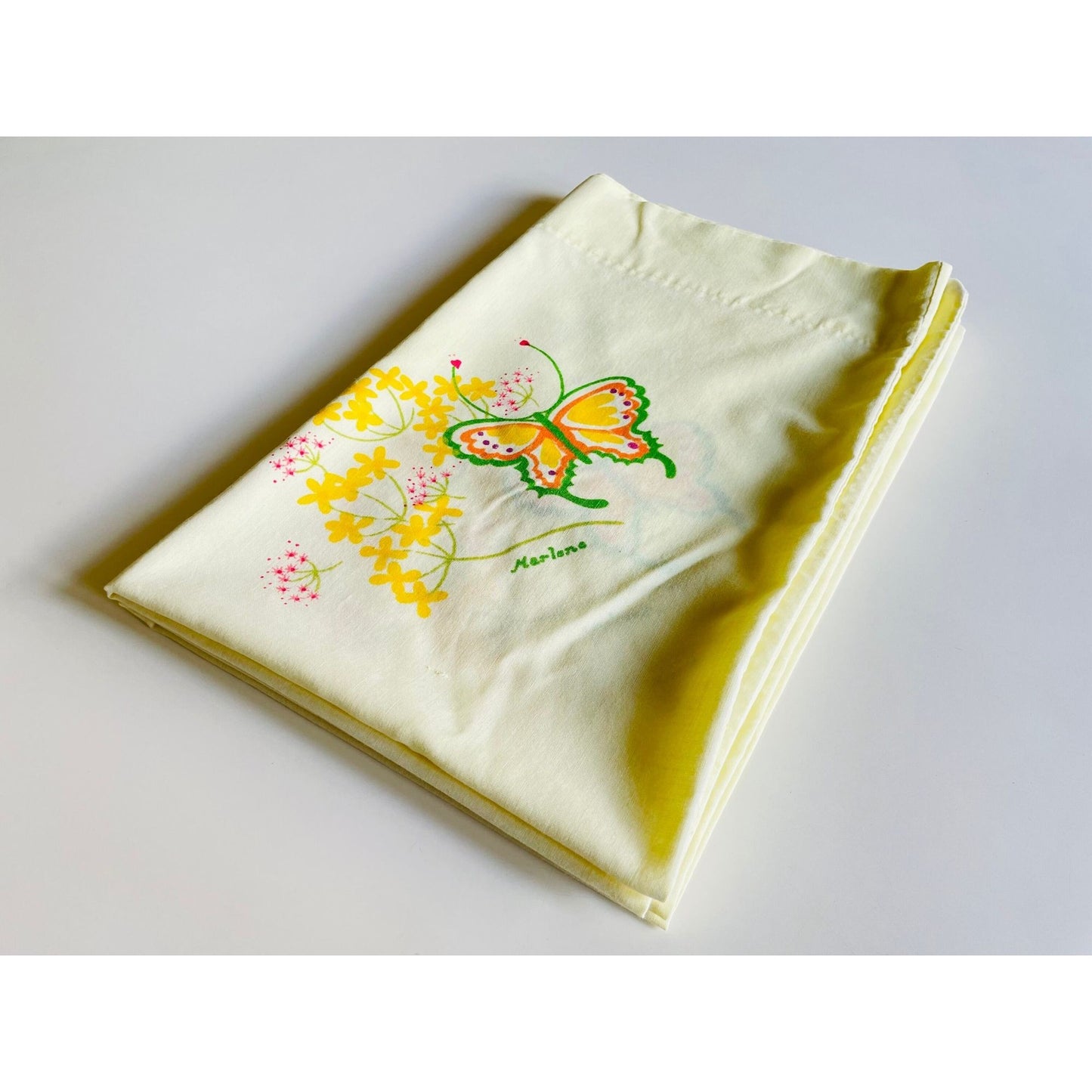 Vintage 70s pillowcases, yellow and orange butterflies, TasteMaker