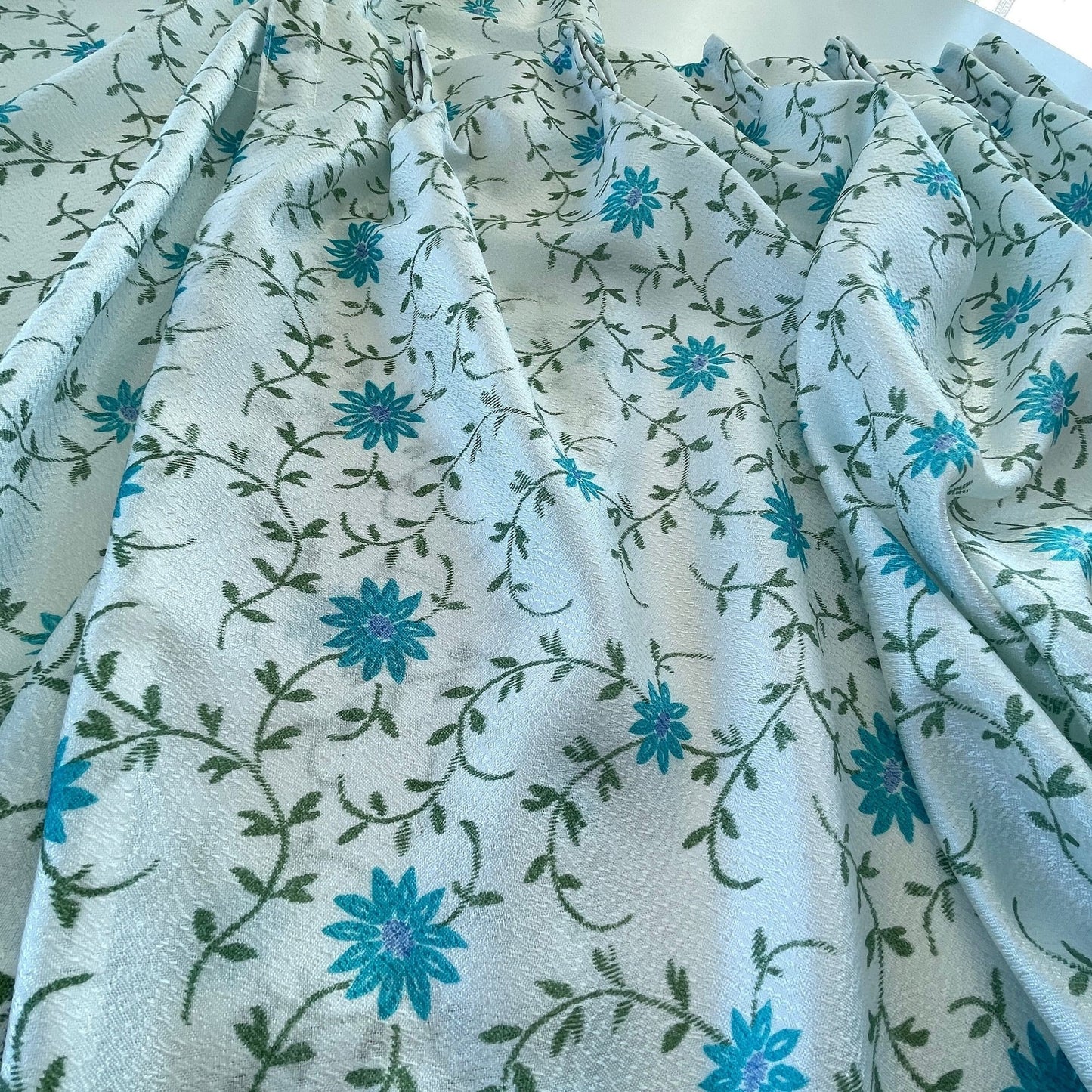 Vintage 60s blue fowers pleated curtains panels