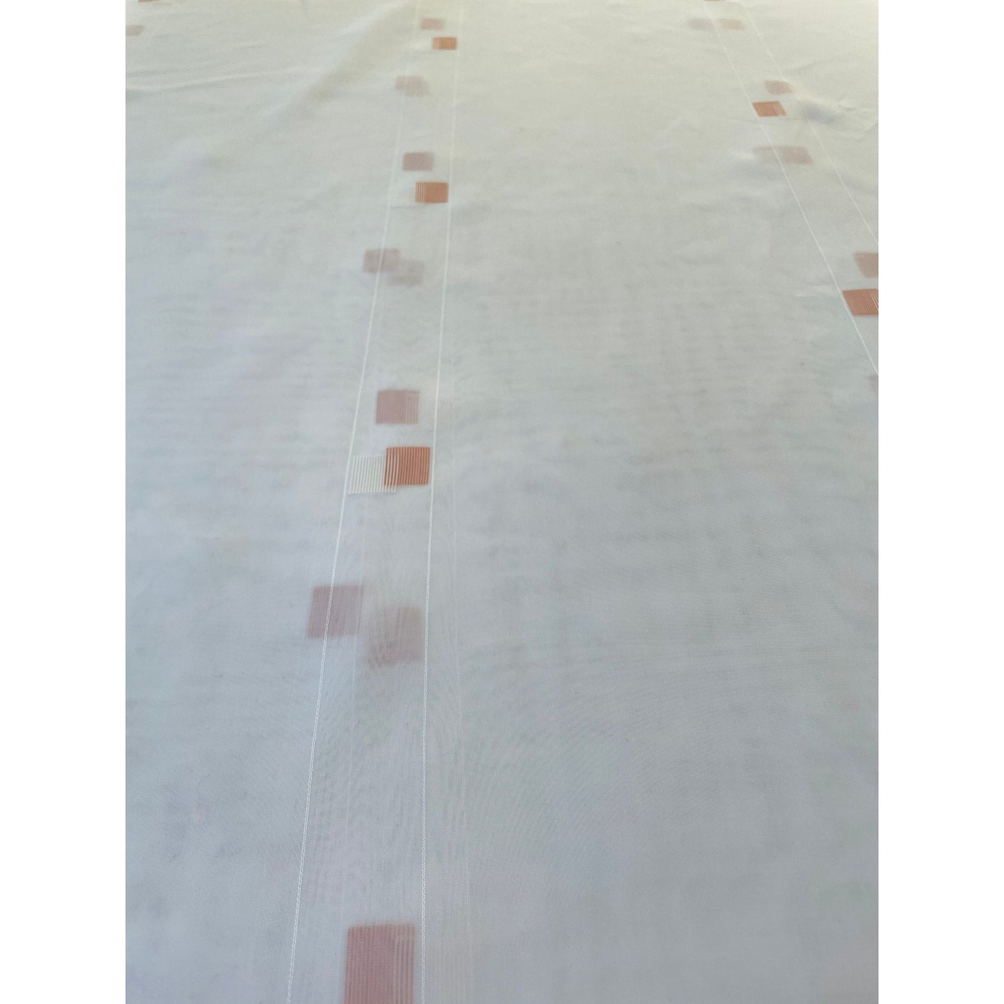 Vintage 80s curtain, white peach geometric pattern, sheer panel