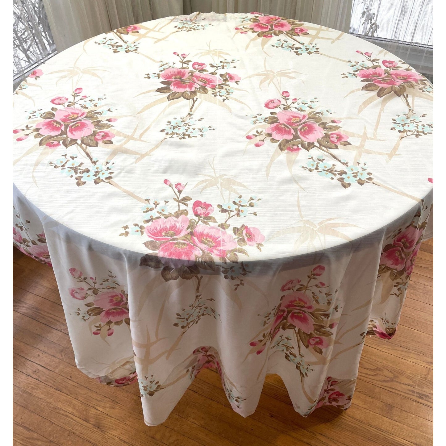Vintage 60s sheer floral pink curtain