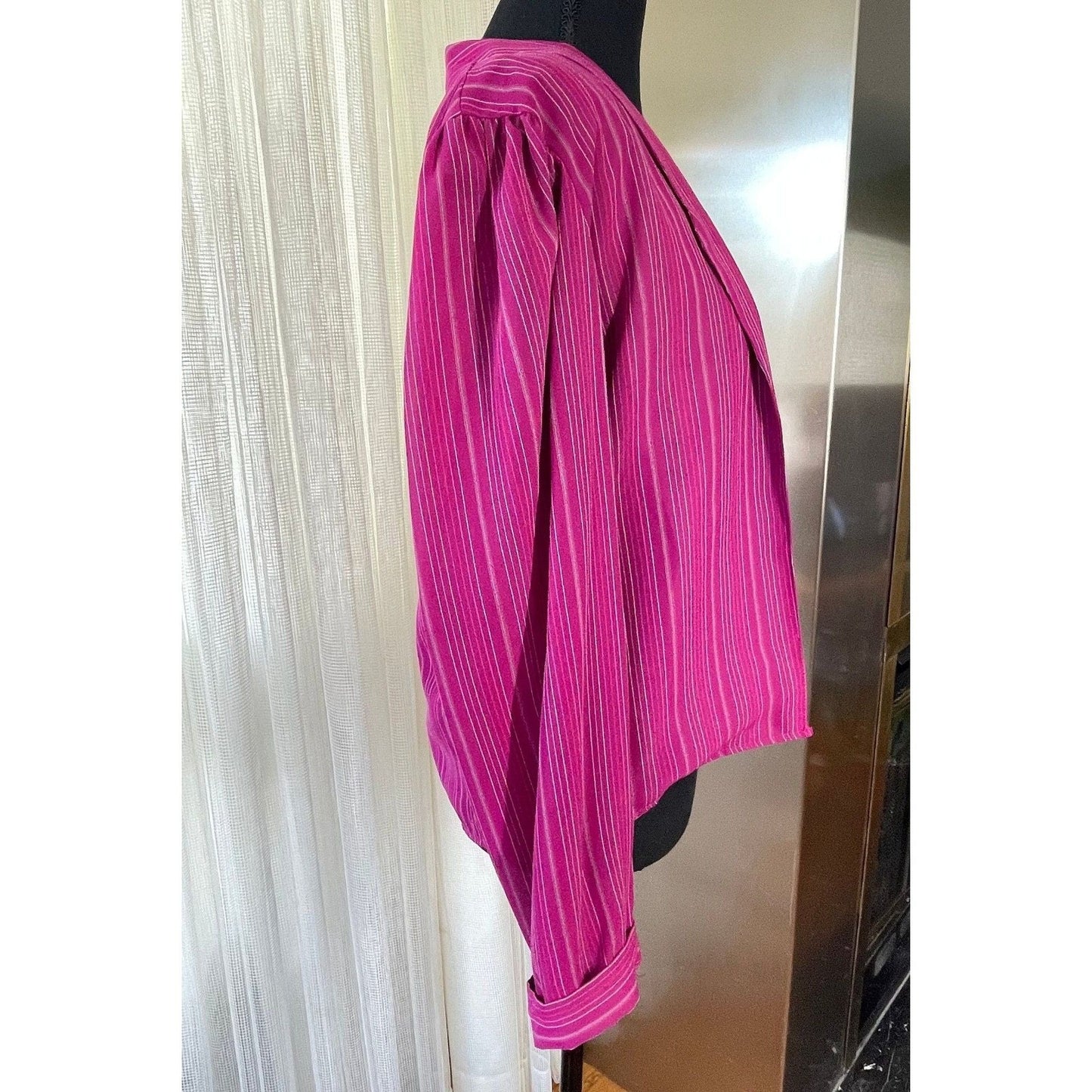 Vintage 80s twinset, pink striped long sleeves blouse with camisole