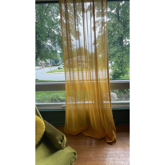 Vintage 70s pleated curtain, yellow sheer panel