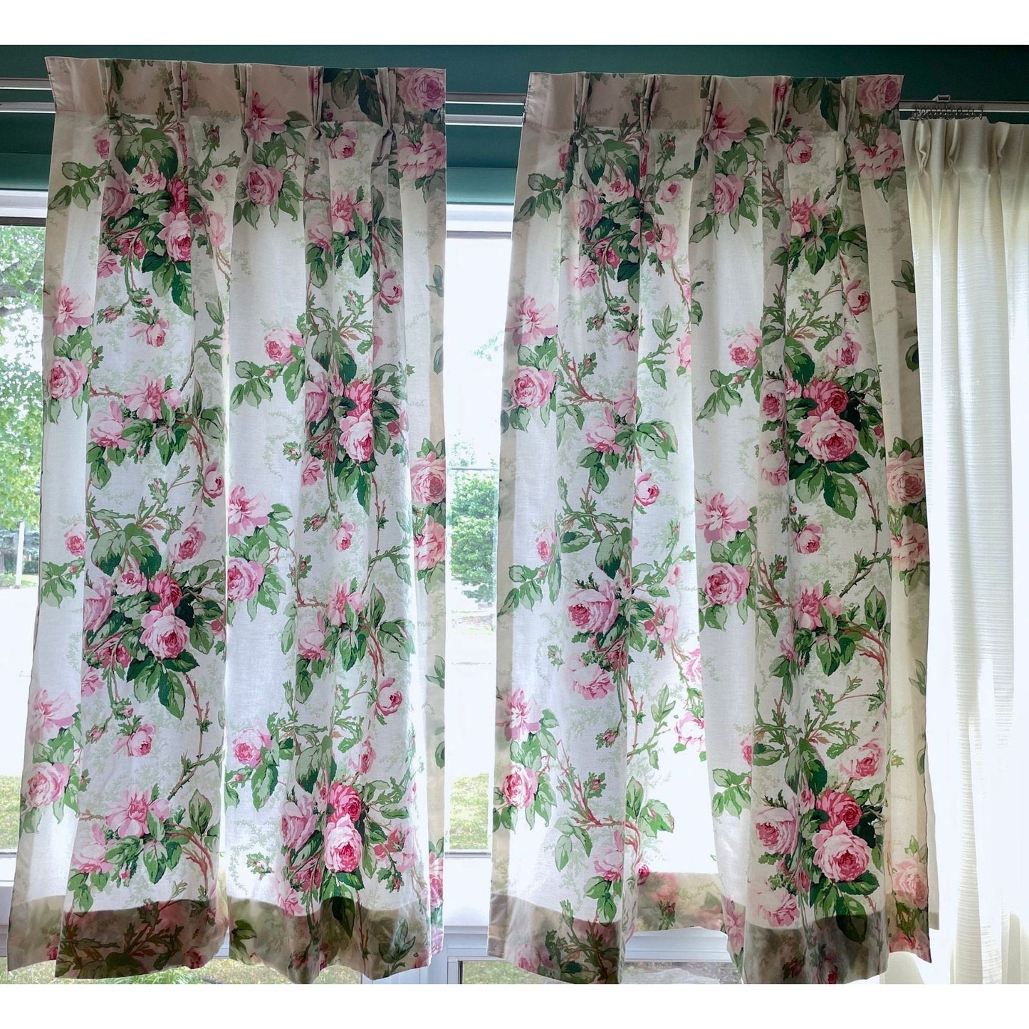 Vintage 70s pleated curtains, pink floral