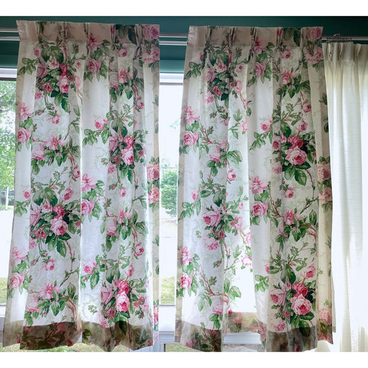 Vintage 70s pleated curtains, pink floral