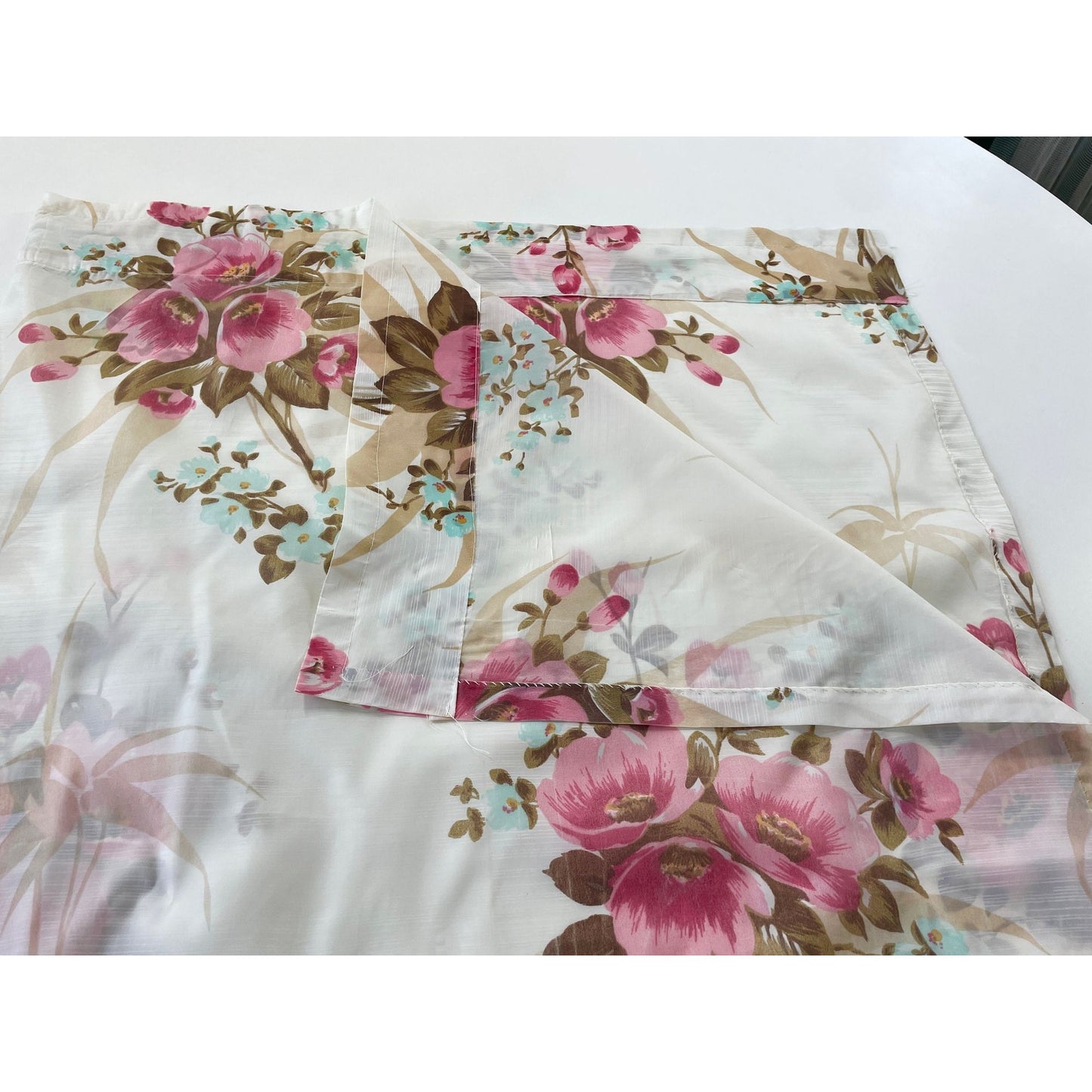Vintage 60s sheer floral pink curtain