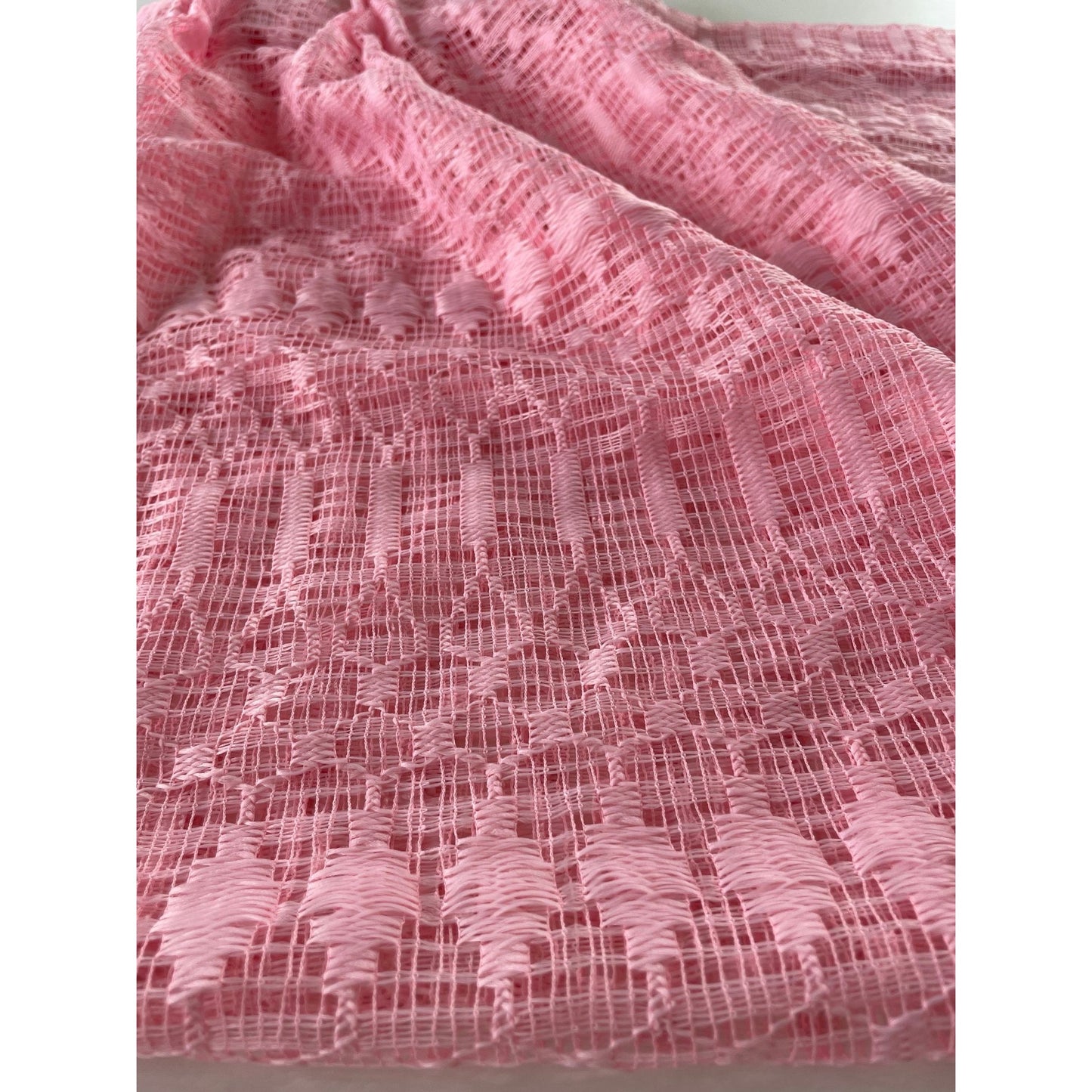 Vintage 60s pleated curtain, pink mesh