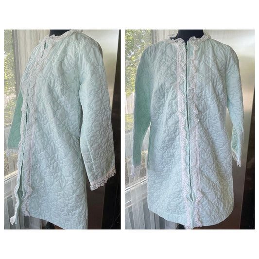 Vintage 1950s quilted bed jacket, mint green, zipped