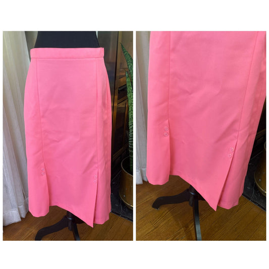 Vintage 80s midi skirt, bubblegum pink polyester, by Tamco