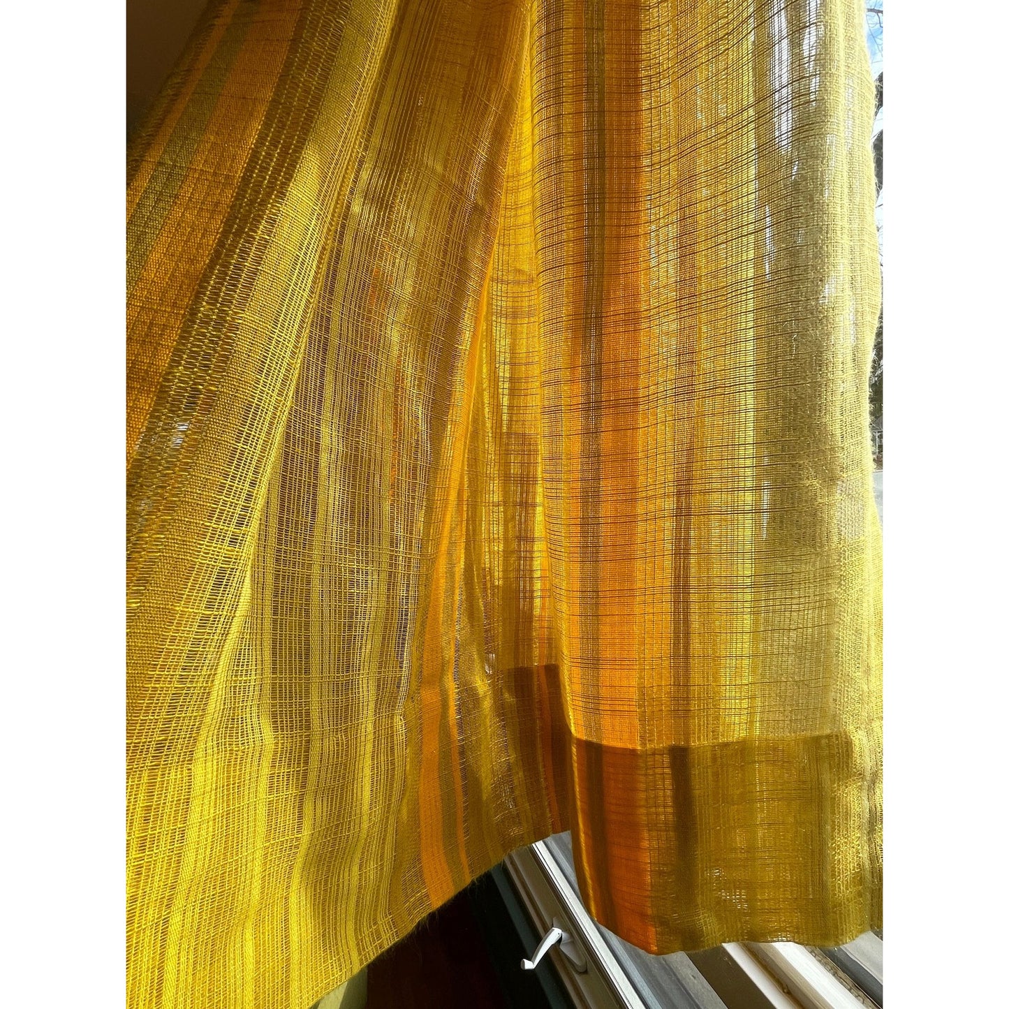 Vintage 70s pleated pair of curtains, yellow