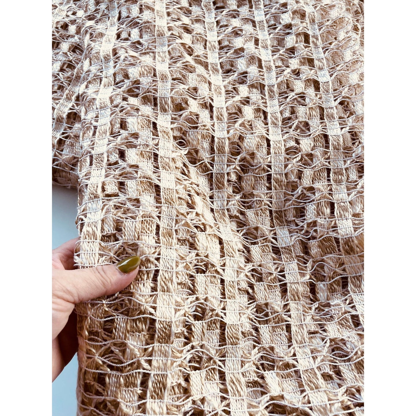 Vintage 70s ecru woolly net pleated panel