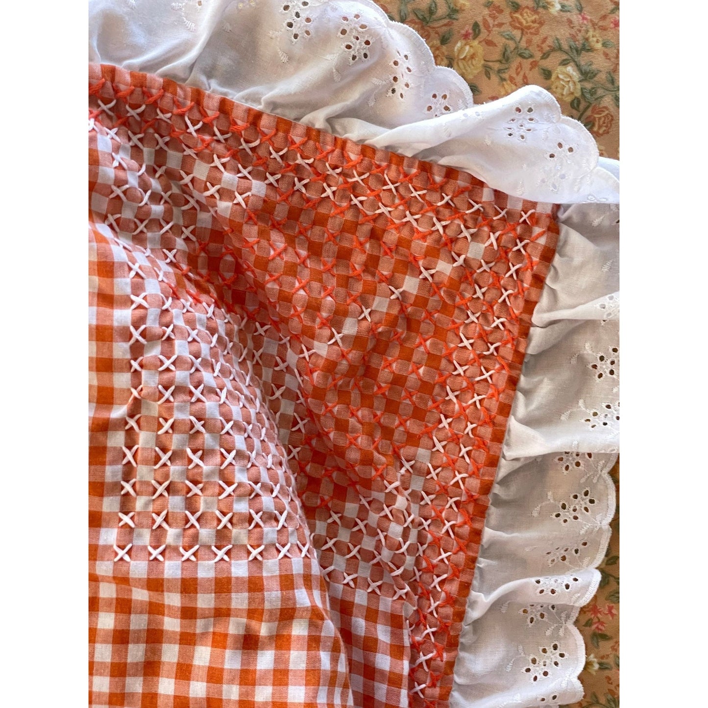 Vintage 80s hand stitched throw blanket