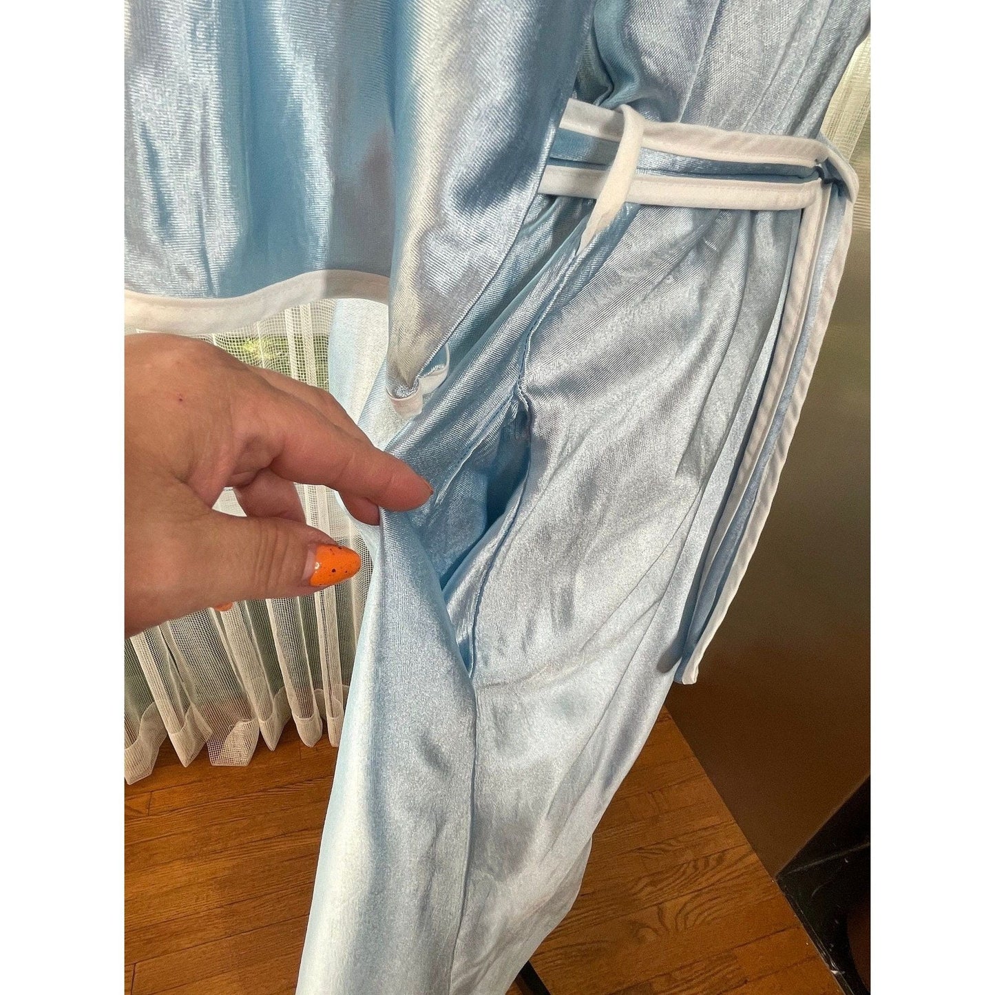 Vintage 80s house dress, baby blue robe