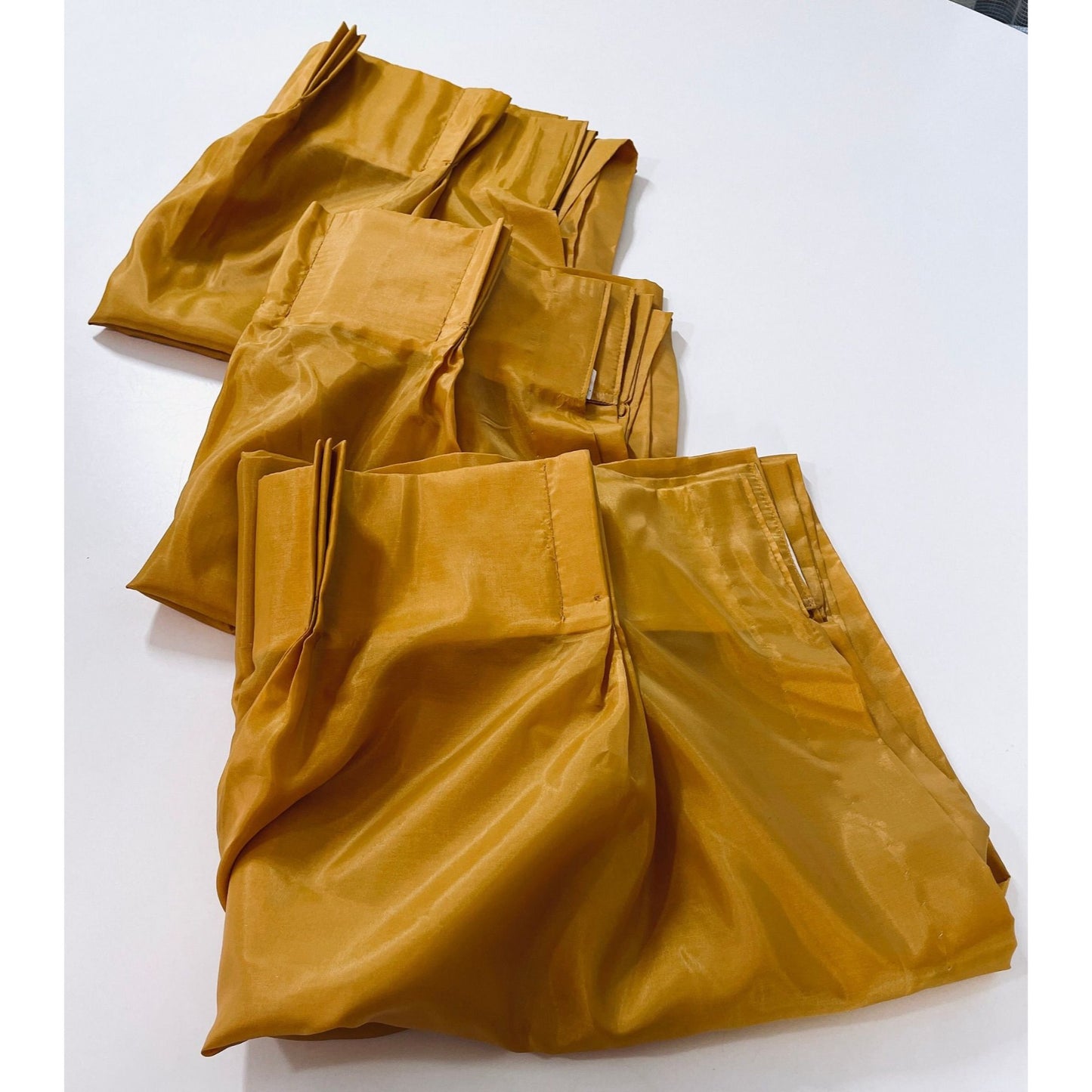 Vintage 60s pleated curtain, golden yellow, sheer