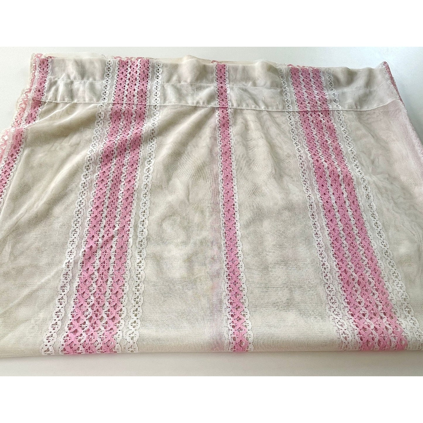 Vintage 80s curtain, pink stripes sheer panel